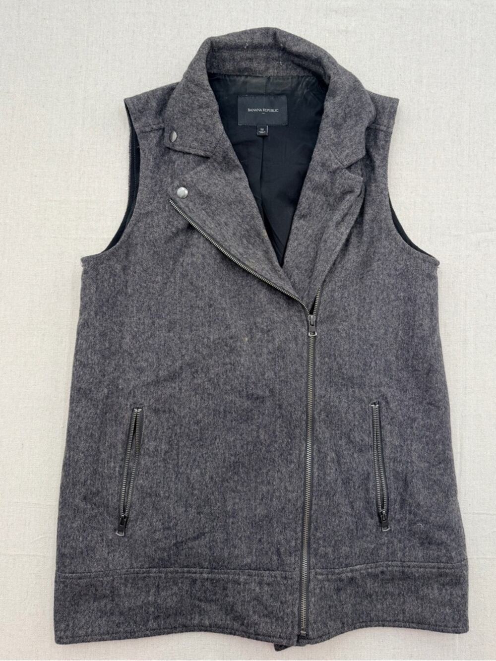 Banana Republic Women's Charcoal Gray Wool Moto Vest